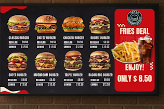 design menu board digital tv for restaurant or coffee shop