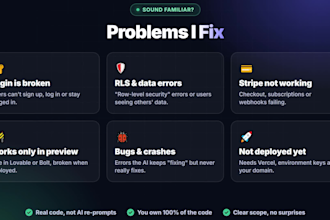 fix and finish your lovable, bolt or v0 app with auth, stripe and deploy