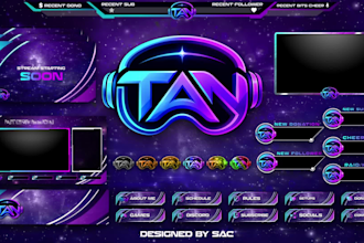 design animated twitch overlay screens and logo