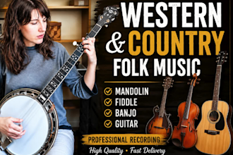 play banjo, mandolin, fiddle, or guitar for your country, folk, or western song