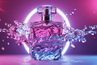 create 3d perfume bottle animation with colorful splash ad video