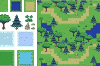 create rpg maker pixel art tileset, pixel game background, tilemap and game map