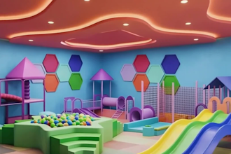 render 3d kids creative and sensory studio space,indoor playground,playcafe