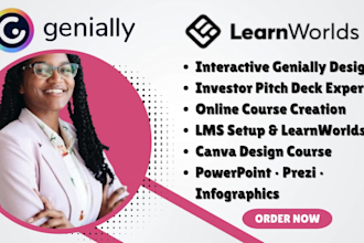 design interactive genially, presentation pitch deck, powerpoint, online course