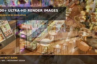 l create restaurant cafe and bar interior design with realistic 3d renders