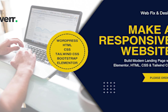 design pixel perfect landing pages using HTML, CSS, tailwind or elementor