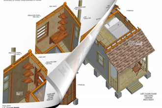 easy DIY tiny house working drawings floor plans, elevations