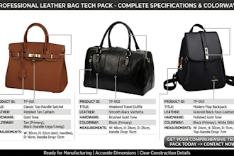 create leather goods tech packs for bags, wallets and belts
