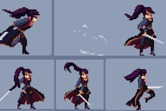 design pixel art character, pixel art sprite sheet, sprite animation, pixel art