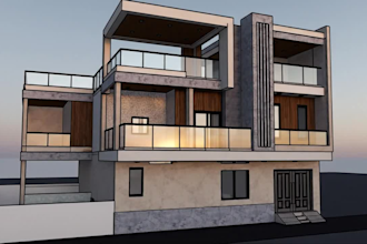 design modern house elevation with realistic 3d render
