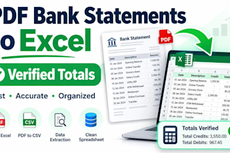 convert PDF bank statements to excel or CSV, totals verified