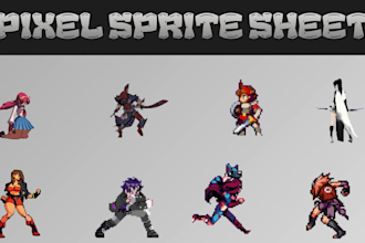 create professional pixel art character sprite sheet and game assets for rpg