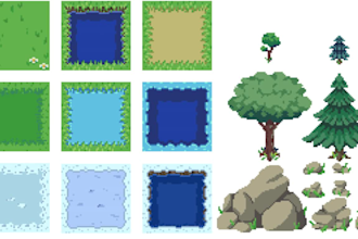 create rpg maker pixel art tileset, pixel game background and tilemap for video
