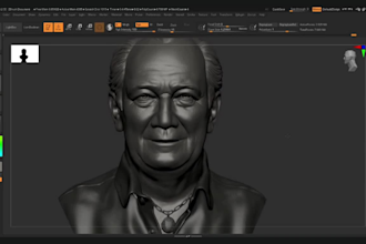 sculpt realistic 2d photo to 3d head bust likeness face model, stl 3d printing
