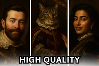 create a royal style portrait of you and your pet