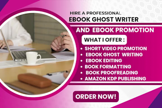write your ebook 70 000 words with book promotion video