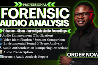 do forensic audio analysis, audio editing, cleanup, enhancement, voice analysis