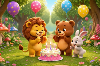 create a cute baby birthday cartoon wishing video with song