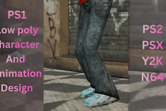 3d low poly character in retro 3d ps1 psx ps2 n64 for game and animation