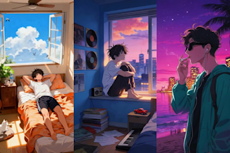 create lofi loop animation video character illustration lofi album cover artwork