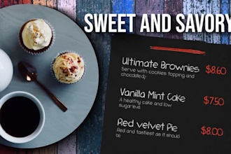 design animated restaurant food menu video for TV display and digital menu board