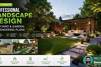 create luxury backyard and garden landscape design in 3d