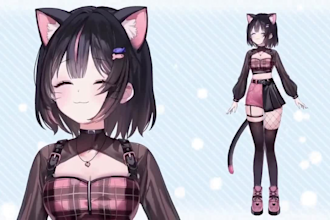 draw live 2d vtuber model, live2d rigging, vtuber streaming avatar lineart
