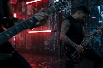 create a dark metal music video, hard rock music video ,rock music visualizer