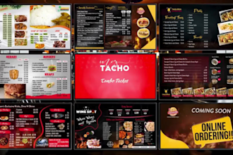 design fast food restaurant menu boards, tv menu and digital signage screen ads
