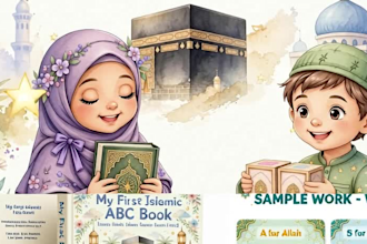 design islamic abc book for kids and children book illustration