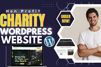 build nonprofit wordpress site, charity wp website, donations in 72h