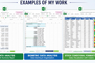 clean, format, analyse, merge excel data