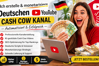 erstelle einen profitablen deutschen youtube cash cow kanal mit SEO und monetize