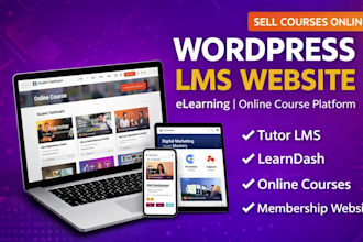 wordpress lms website elearning online course website using learndash, tutor lms
