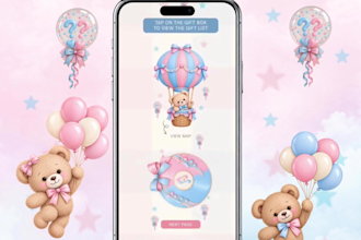create a cute canva gender reveal, baby shower party website
