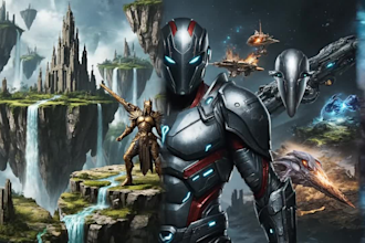 create aaa ai game concept art, characters and environments