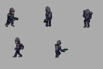do isometric pixel art character, pixel art tileset, game assets, rpg game