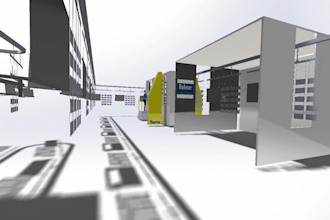 create 3d powder coating line and industrial equipment animation