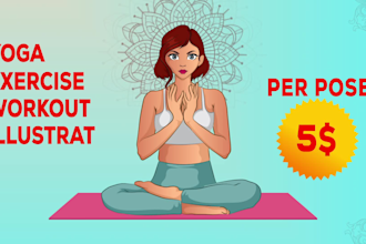 draw flat yoga pose, workout, fitness illustration of people