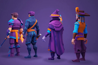model 3d low poly character, rigging for game asset, animation with blender