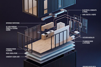 create architectural exploded view and blueprint