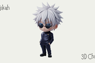 create custom 3d cute chibi character in cute style for you