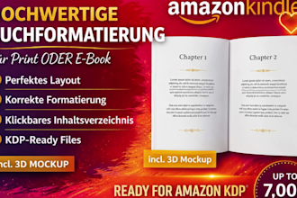 do buchformatierung, layout design und kdp formatierung fur print und ebook