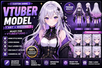 design vtuber model high quality live2d and rigging for vtube studio