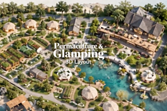 design permaculture and glamping site 3d layout master plan