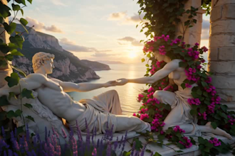 create aesthetic greek statue ai art with floral design