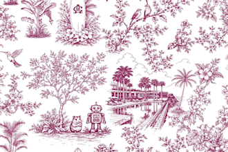 toile de jouy pattern design with vintage textile design hand drawn