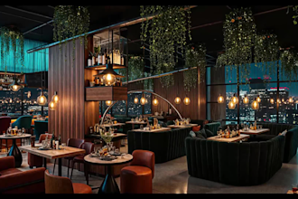 design modern restaurant bar cafe interior with realistic 3d rendering