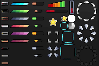 do pixel UI icon props item menu hud, game assets, gui, pixel art ui tileset