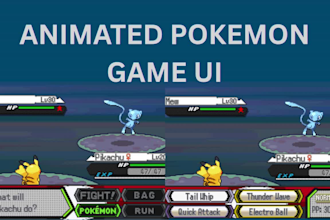 design pokémon style game UI, battle hud, pixel interface and rpg menu
